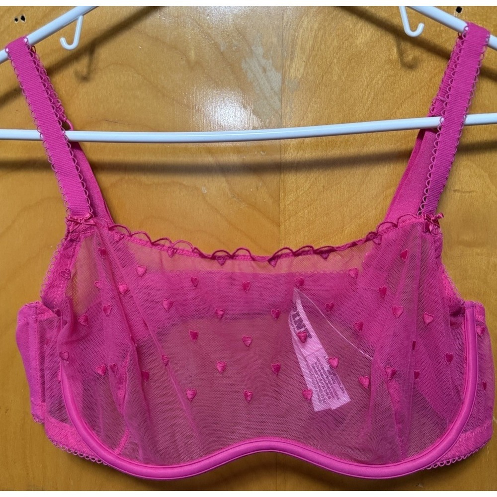 Victoria's Secret Hot Pink Sheer Heart Embroidered Underwire Bra